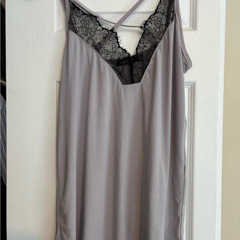 Boohoo Gray and Black Lace Chemise